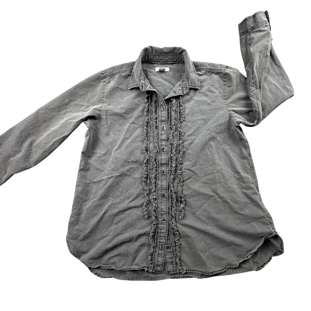 Pilcro by Anthropologie Gray Ruffle Front Button‎ Down Shirt XL